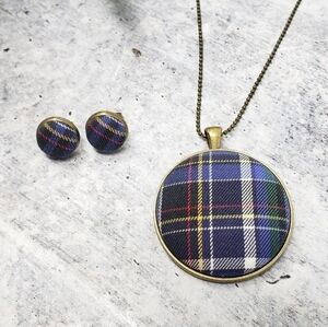 New Handmade | Plaid Fabric Necklace & Earring Set